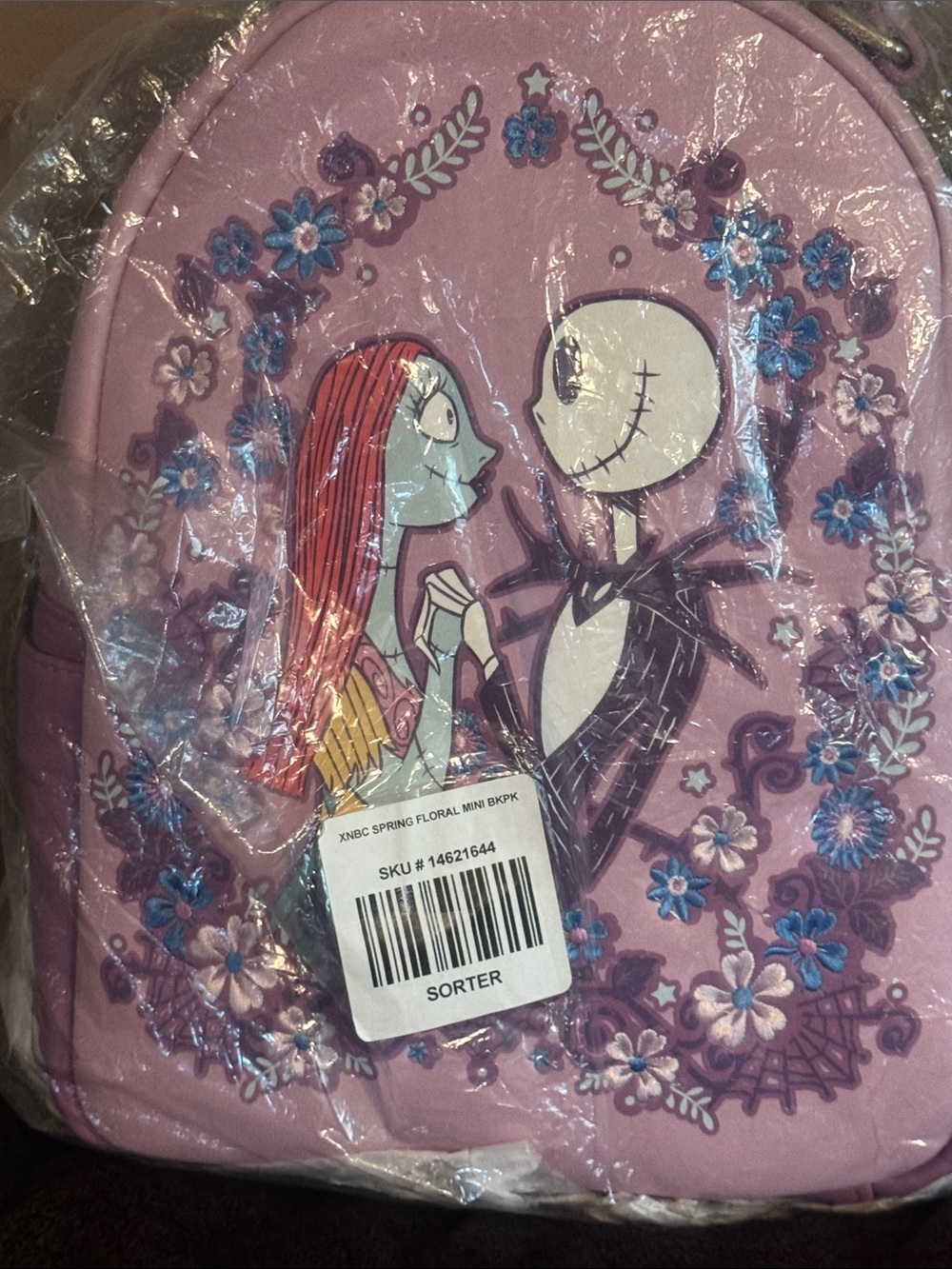 Loungefly Lavendar Jack Skellington & Sally Floral Mini Backpack